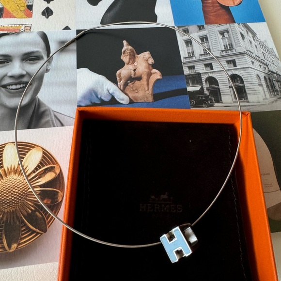 HERMES RARE Color Silver Tone Necklace with 2-Way H Pendant W/Box & Dust Bag - Picture 4 of 8